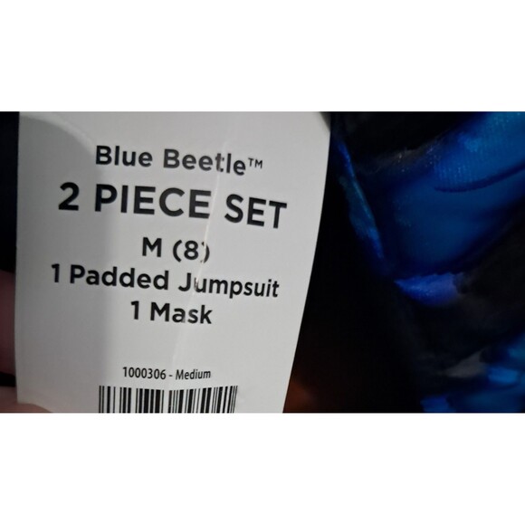 DC Blue Beetle Halloween Costume Medium 8 Kids Jumpsuit Mask Comic Book Hero - Picture 10 of 14